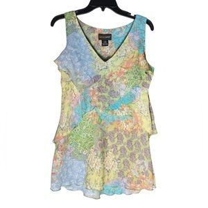 Vtg MetroStyle Tunic Sz 6 Multicolor Pastel Floral Sleeveless Layered Top Blouse